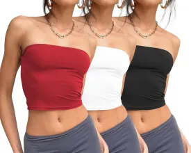 Trendy Queen Womens 3 Pack Tube Tops Crop Going Out Strapless Basic Backless Bandeau Bra Summer Outfits 2025