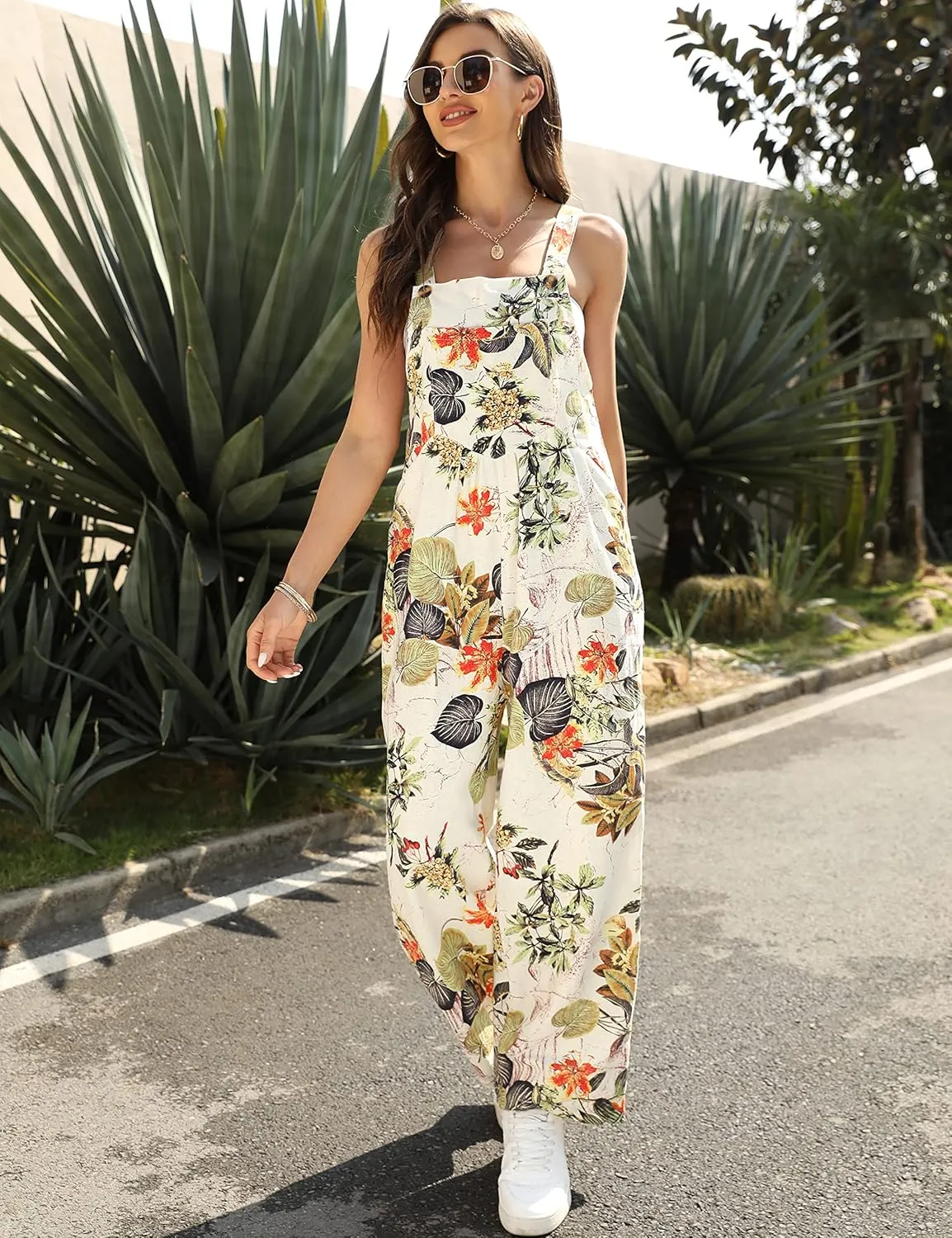 UANEO Overalls for Women Loose Fit Summer Wide Leg Jumpsuits Floral Boho Clothes